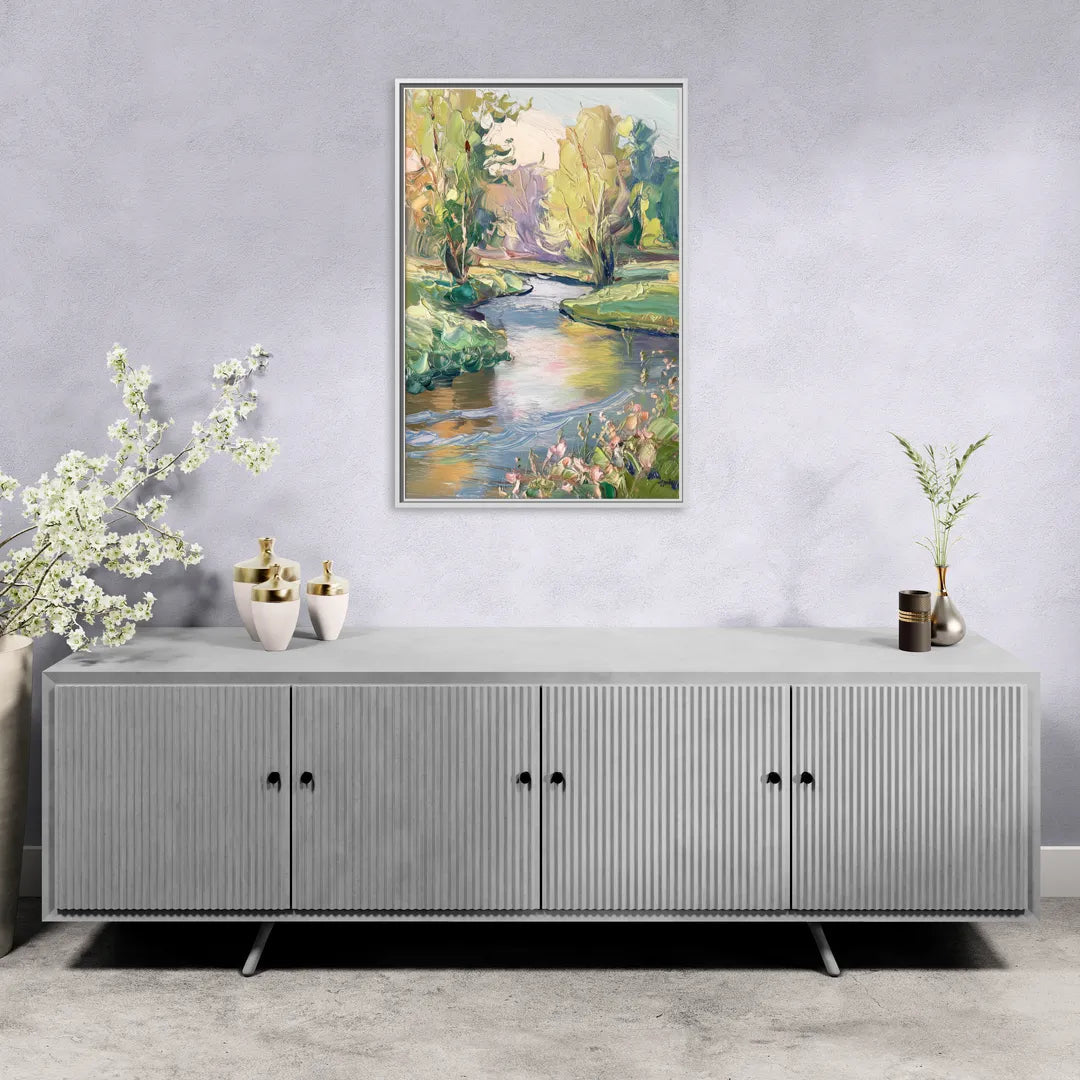 Riverside Artistic Riverfront - Living Room White Frame Canvas