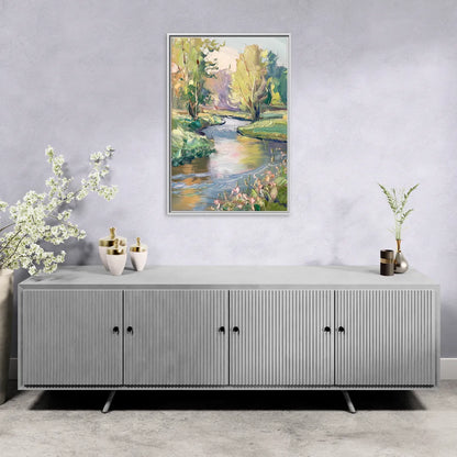 Riverside Artistic Riverfront - Living Room White Frame Canvas