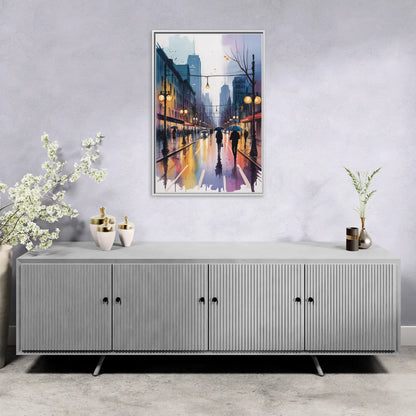 Montreal Evening Street Lights - Living Room White Frame Canvas