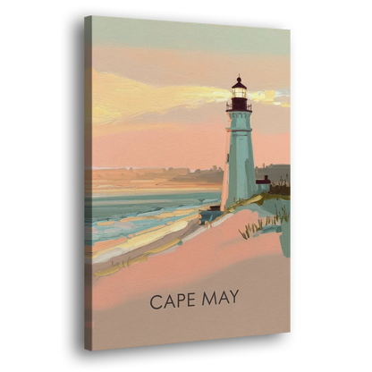 Cape May Lighthouse Glow - Canvas Print Art Sides