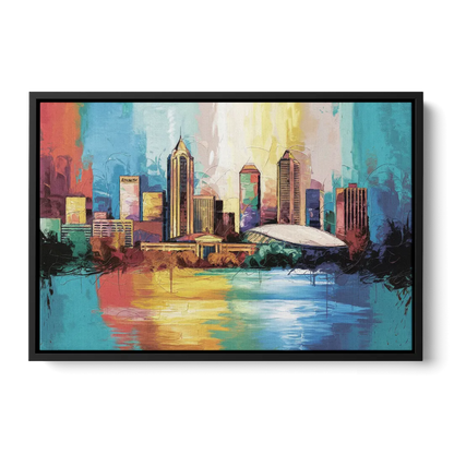Atlanta Skyline Panoramic View - Black Frame Canvas