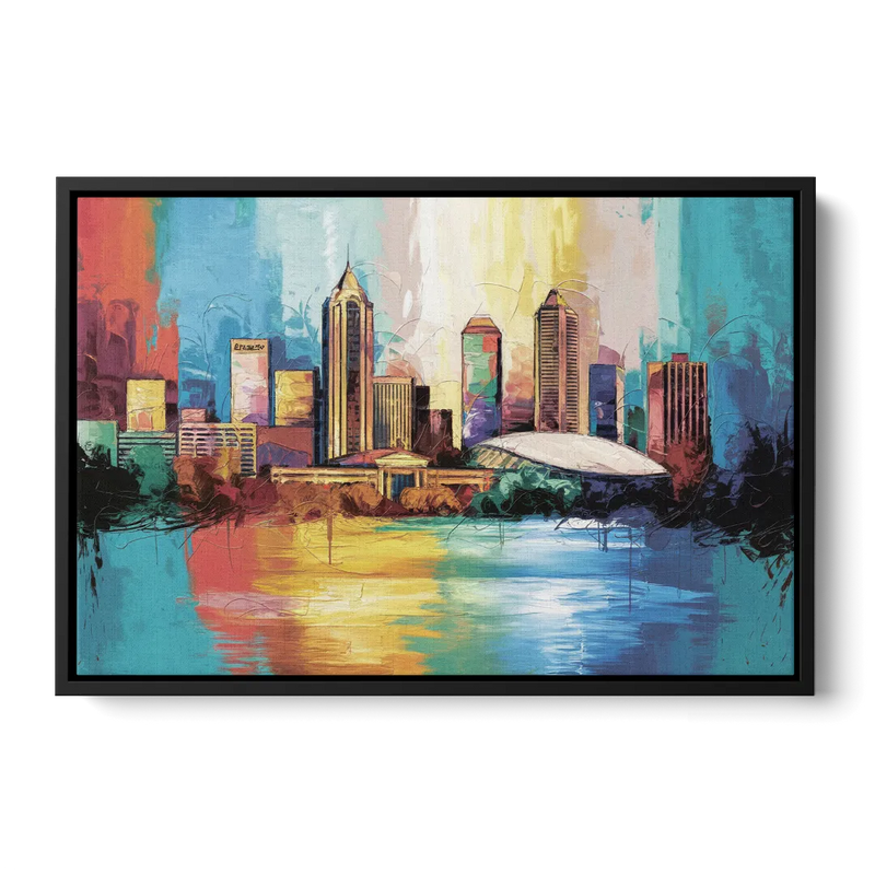 Atlanta Skyline Panoramic View - Black Frame Canvas