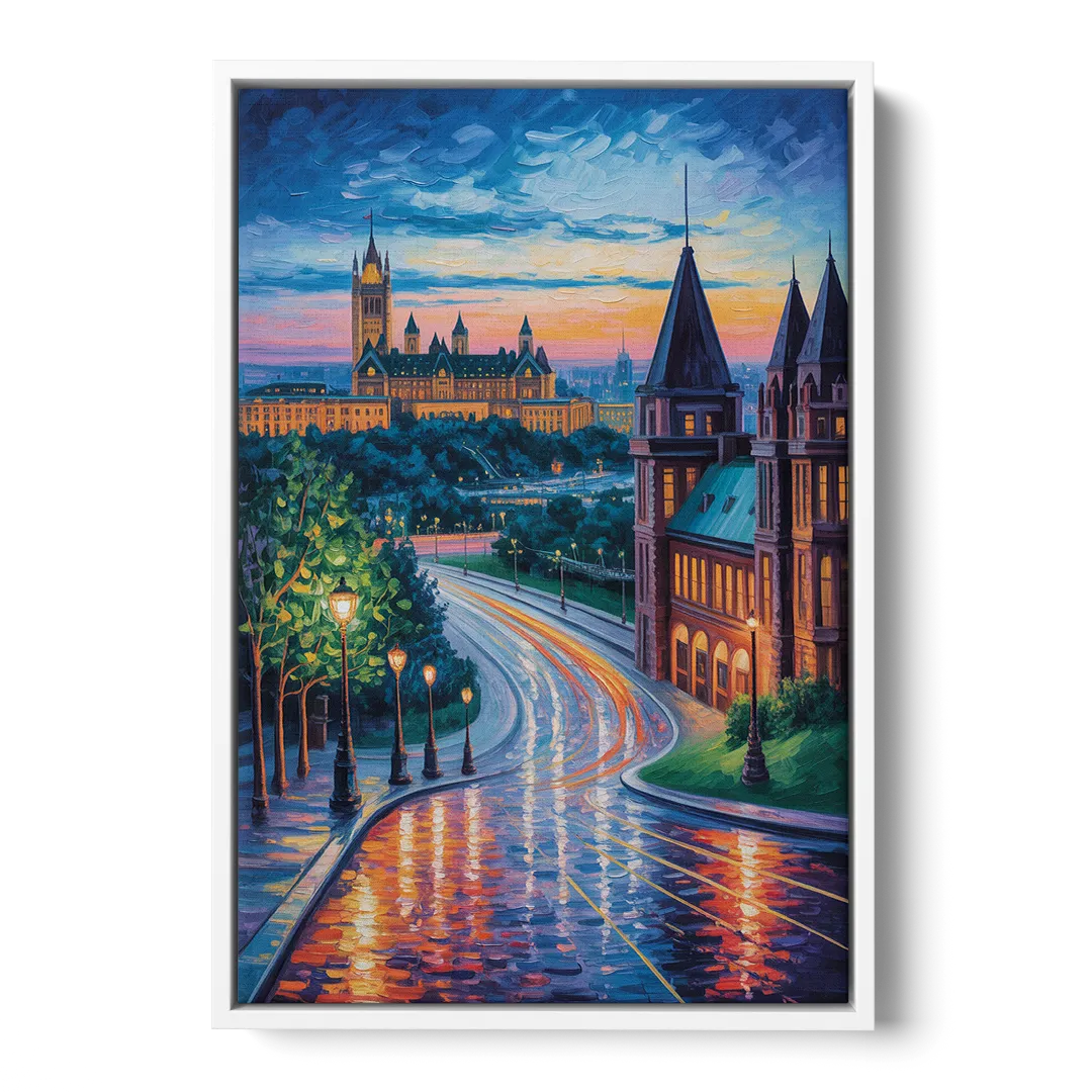Parliament Hill Twilight - White Frame Canvas