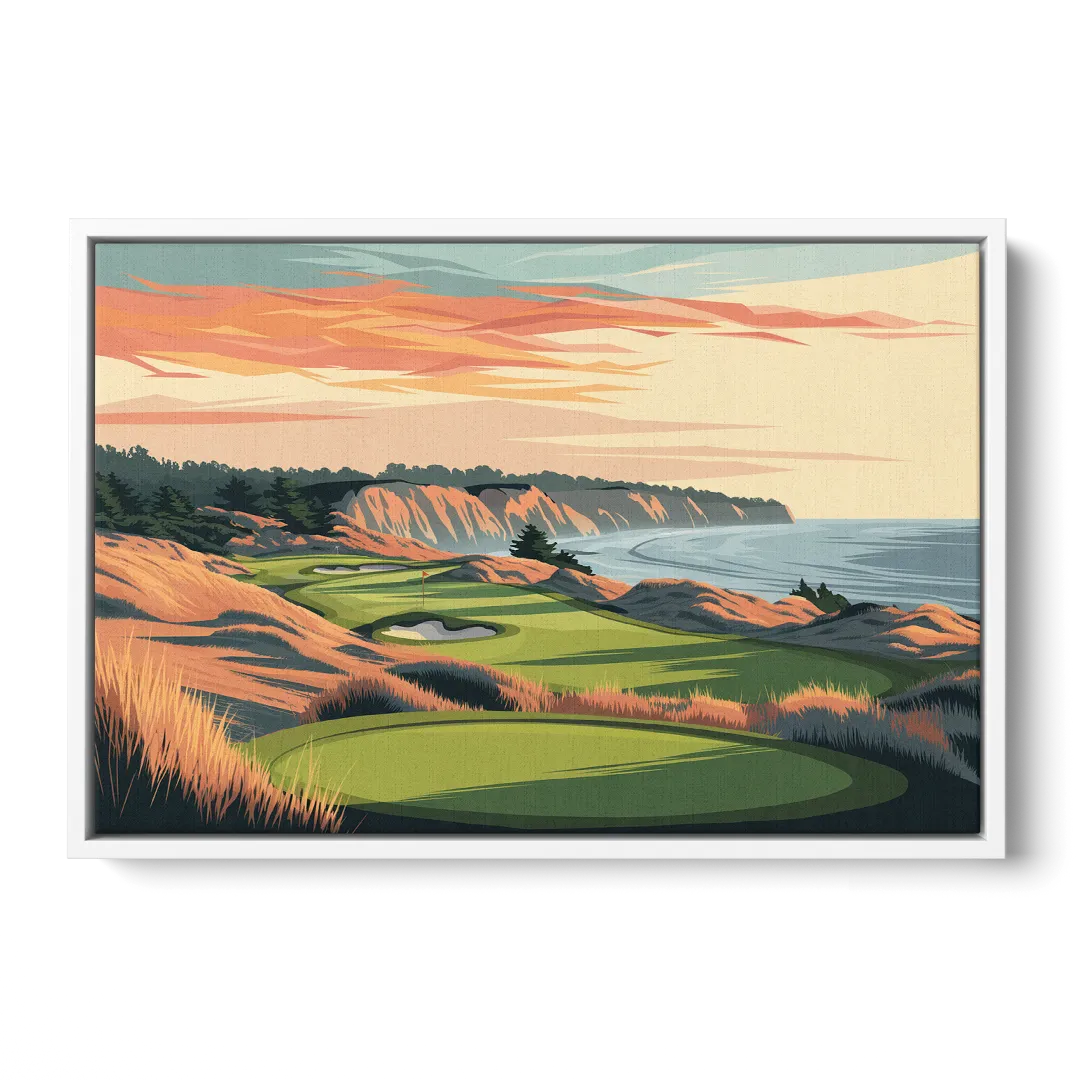 Bandon Golf Course Panorama - White Frame Canvas
