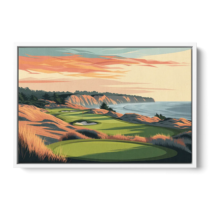 Bandon Golf Course Panorama - White Frame Canvas
