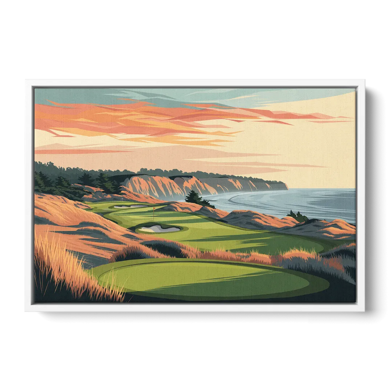Bandon Golf Course Panorama - White Frame Canvas