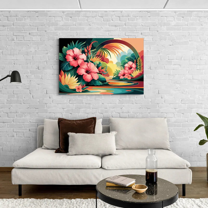 Honolulu Hawaiian Floral Design - Canvas Wall Art Living Room
