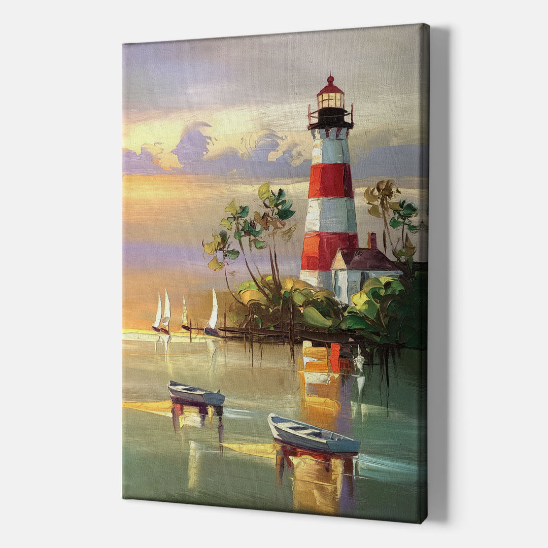 Hilton Head Island Coastal Lighthouse Nautical - Canvas Wall Art Indoor