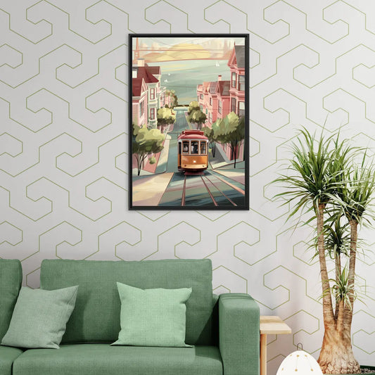 San Francisco Streetcar Charm - Living Room Black Frame Canvas