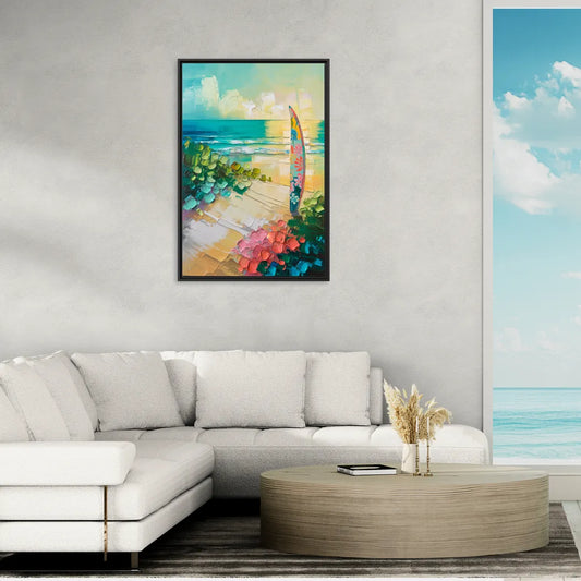 Honolulu Surfboard Vibes - Living Room Black Frame Canvas