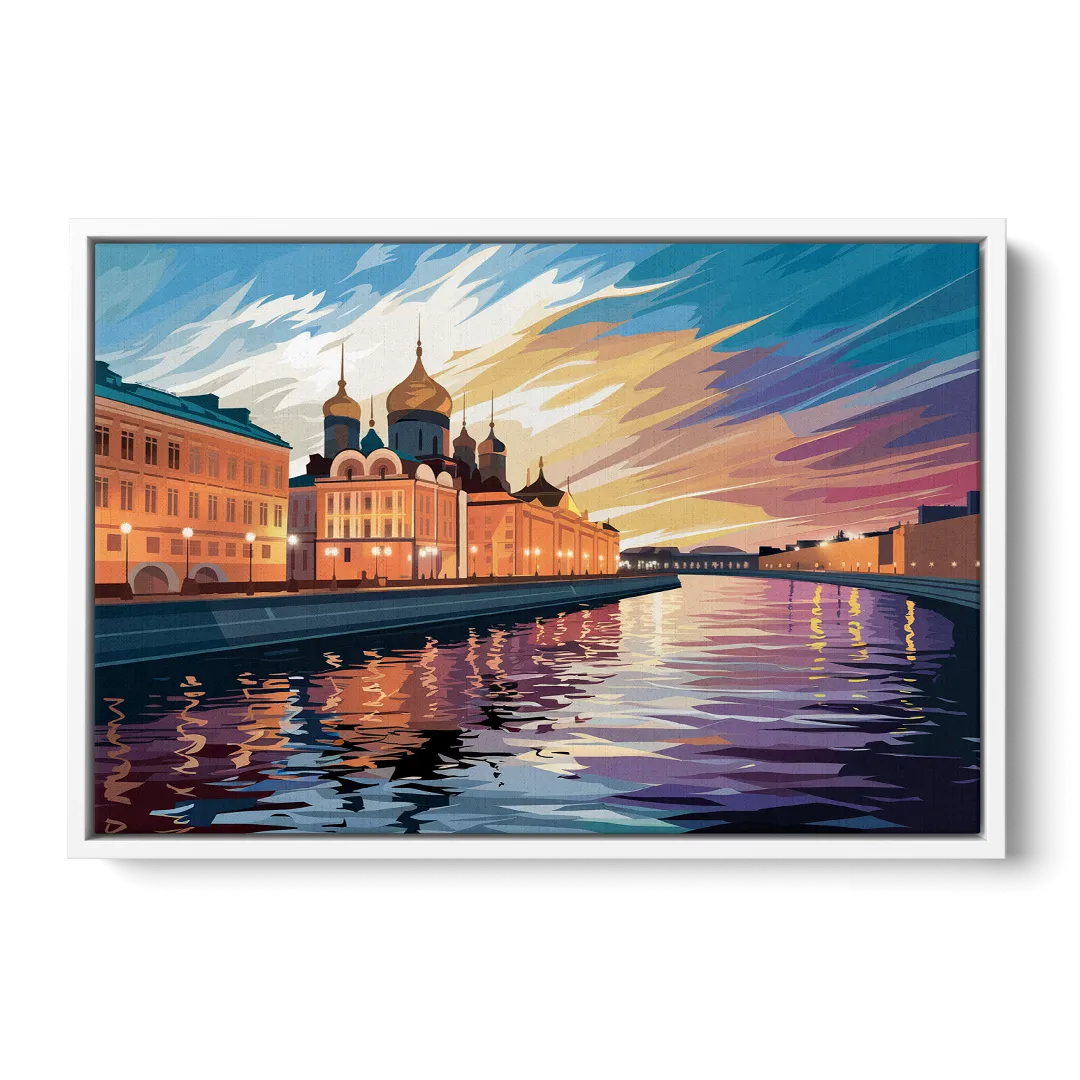 St. Petersburg Waterfront Sunset - White Frame Canvas