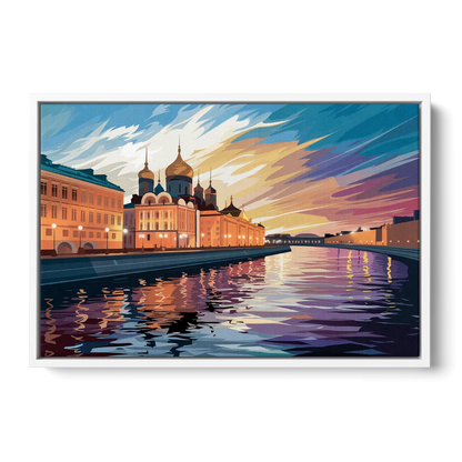 St. Petersburg Waterfront Sunset - White Frame Canvas