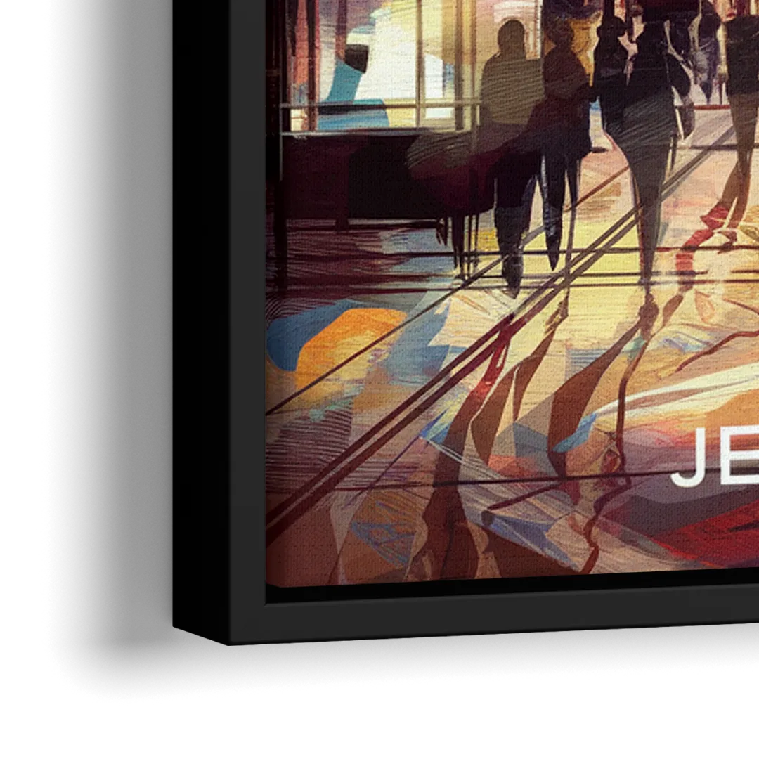 Jersey City Downtown Streetscape - Close-Up Black Frame Canvas