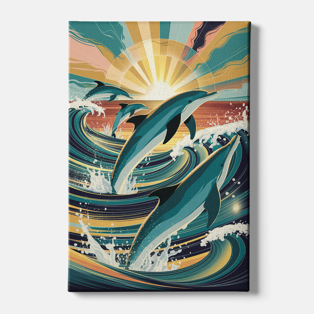 Virginia Beach Dolphins in Motion - Canvas Wall Art