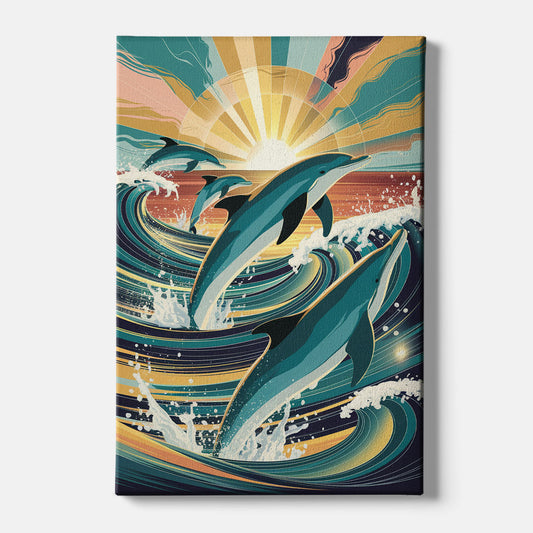 Virginia Beach Dolphins in Motion - Canvas Wall Art