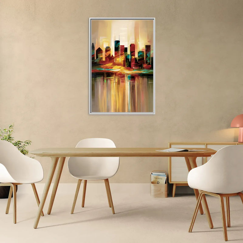 Houston Skyline Silhouette - Living Room White Frame Canvas