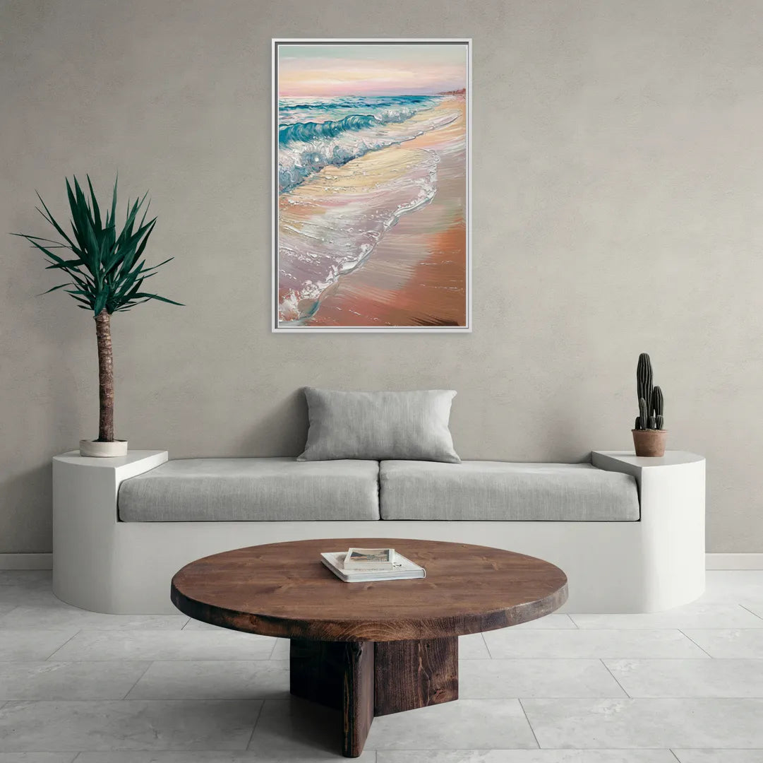 Long Beach California Ocean Waves - Living Room White Frame Canvas