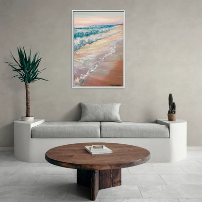 Long Beach California Ocean Waves - Living Room White Frame Canvas