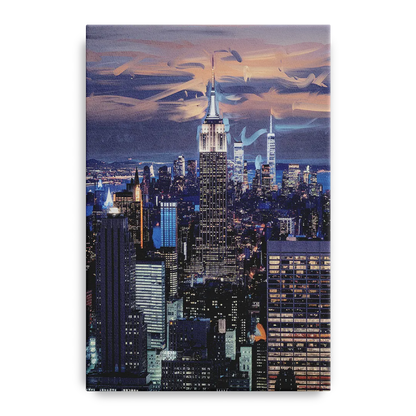 New York City Night Blue Lights Skyline - Canvas Wall Art