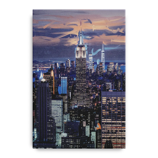 New York City Night Blue Lights Skyline - Canvas Wall Art