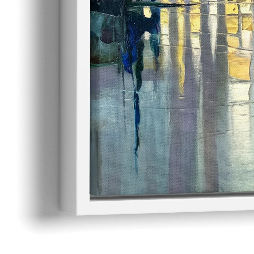 Portland Waterfront Reflection - Close-Up White Frame Canvas