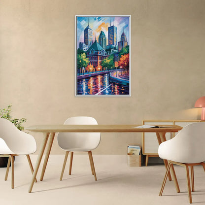 Montreal Cityscape - Living Room White Frame Canvas