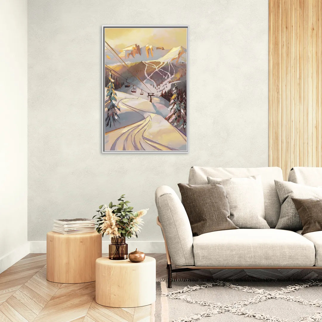 Vail Ski Slopes - Living Room White Frame Canvas