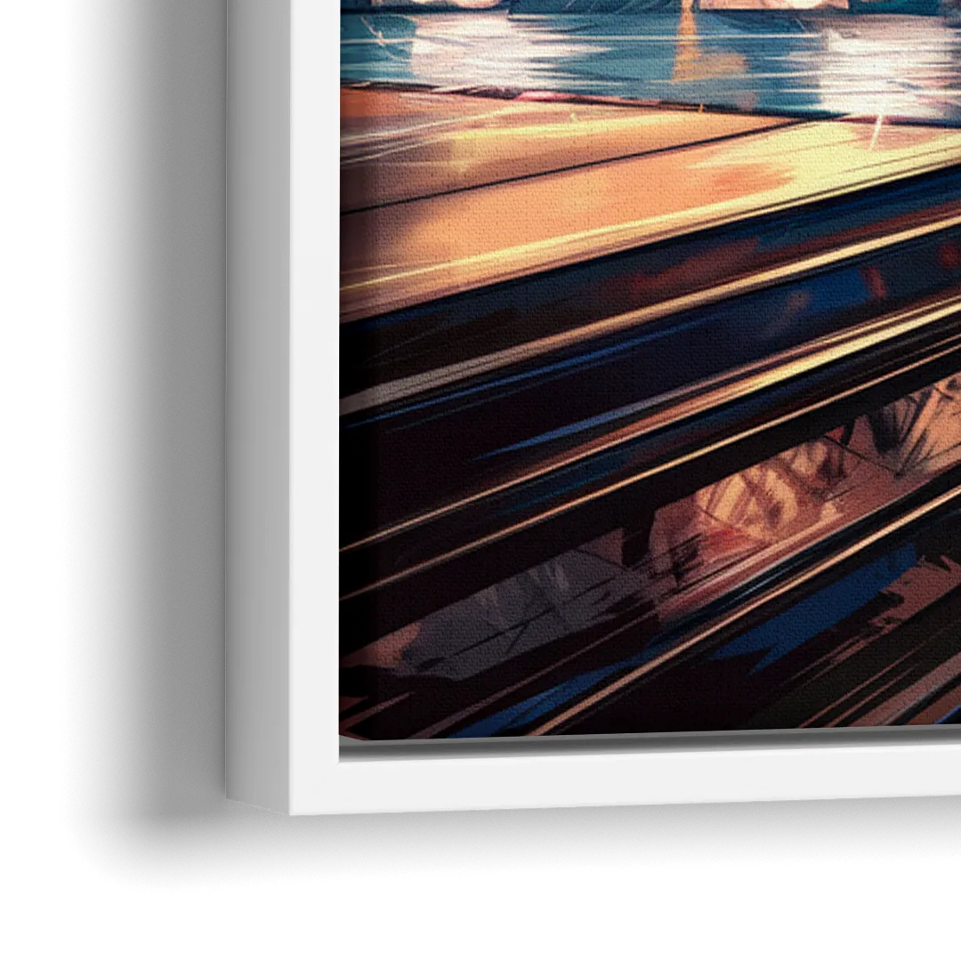 New York City Bridge From The Rooftop - Close-Up White Frame Canvas