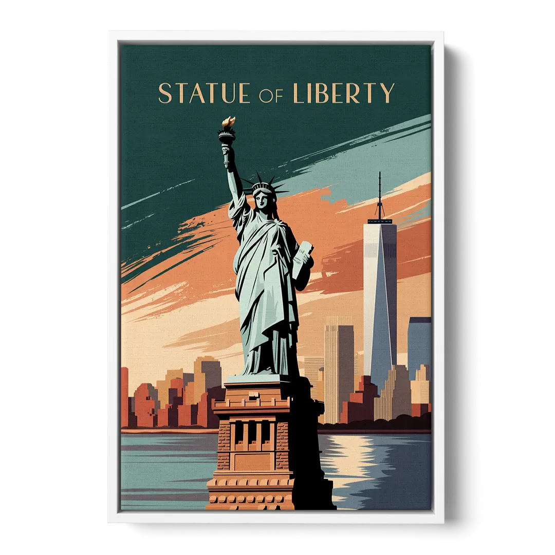 New York City Statue of Liberty - White Frame Canvas