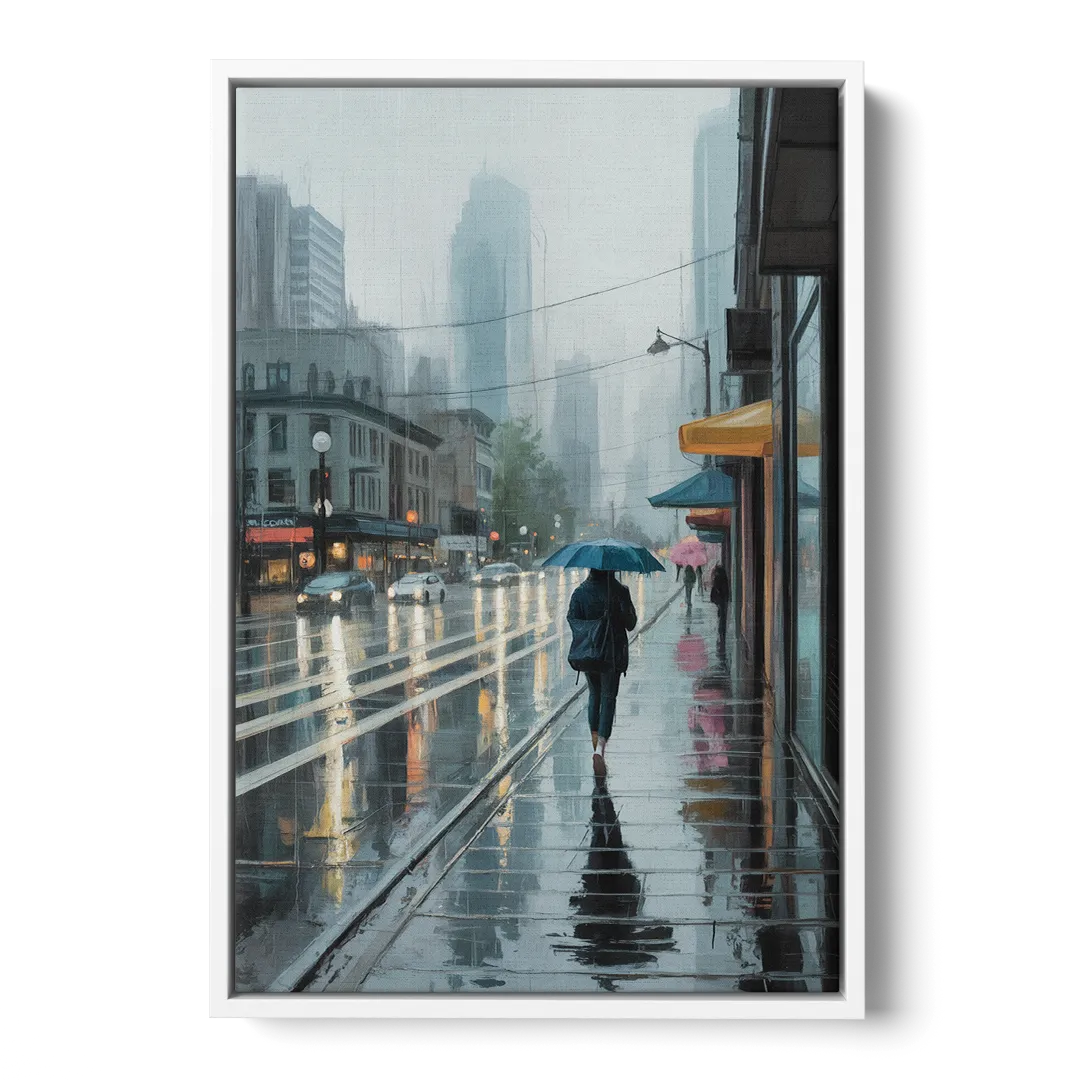 Vancouver Rainy Day - White Frame Canvas