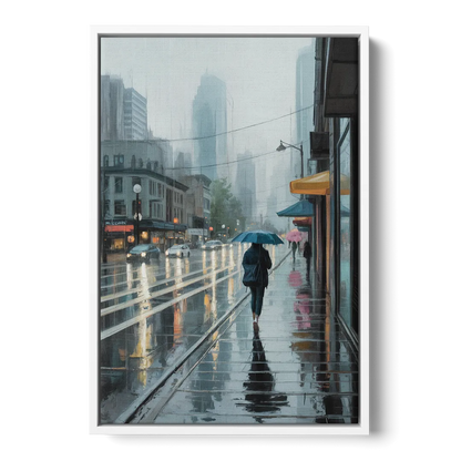 Vancouver Rainy Day - White Frame Canvas