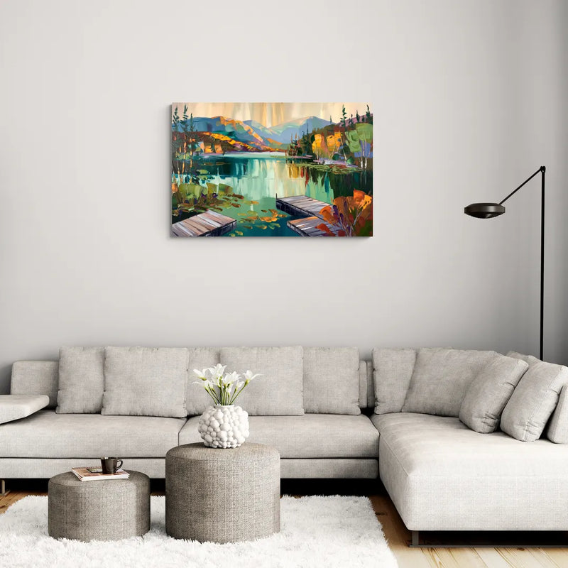 Lake Placid Mirror Lake View - Canvas Wall Art Living Room