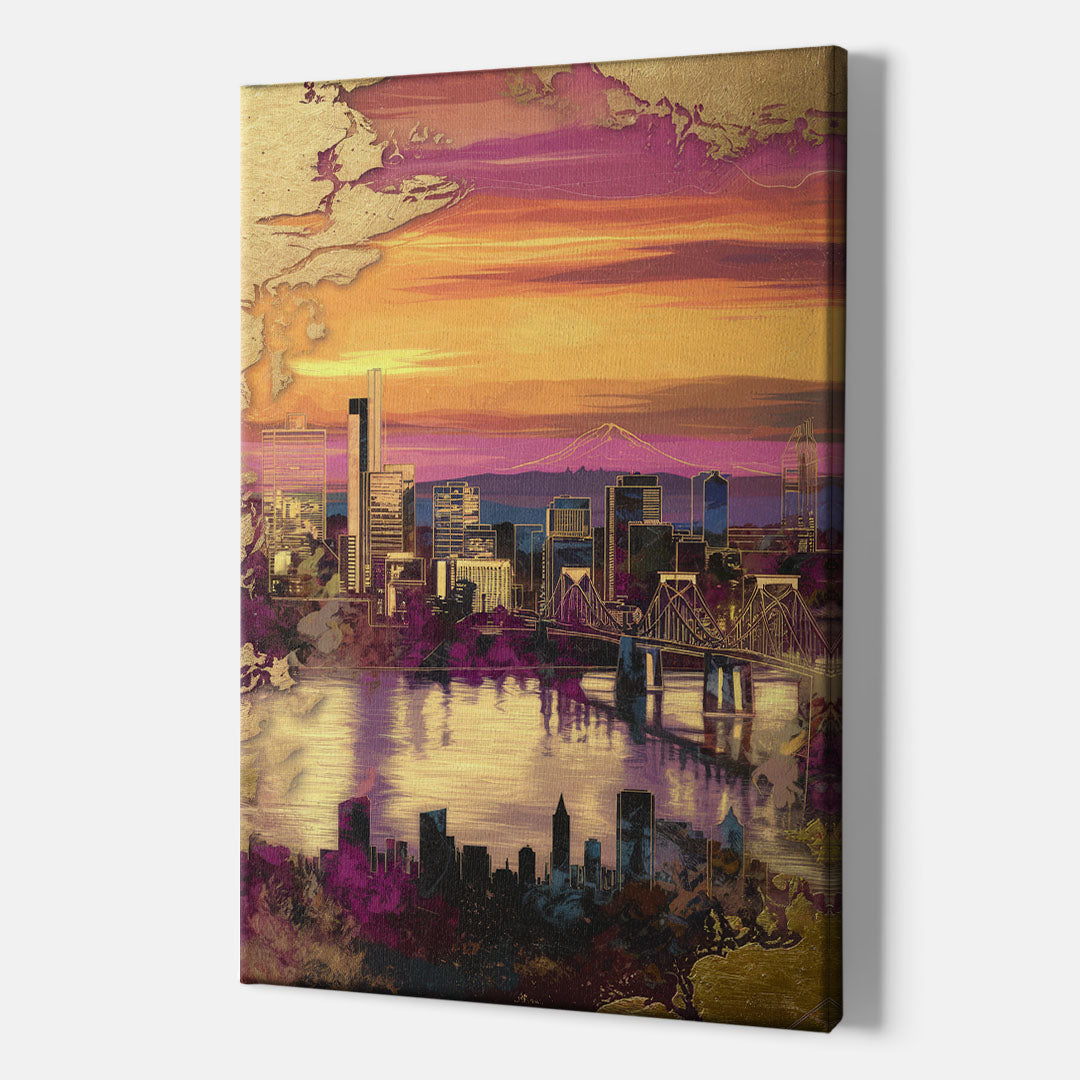 Portland Skyline Sunset - Canvas Wall Art Indoor