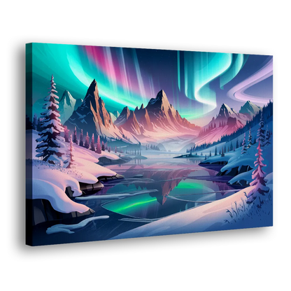 Aurora Snowy Peaks - Canvas Print Art Sides