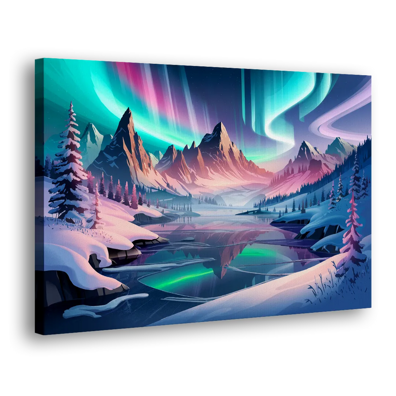 Aurora Snowy Peaks - Canvas Print Art Sides