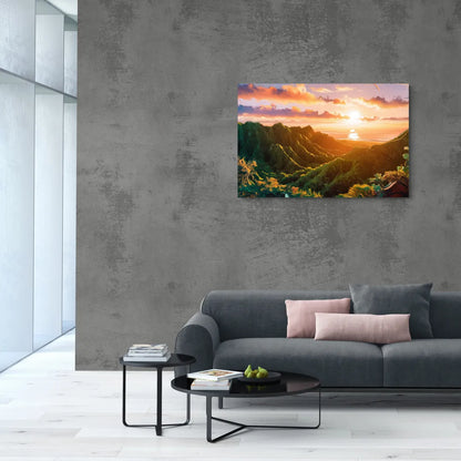 Honolulu Sunset Over Mountains - Canvas Wall Art Living Room