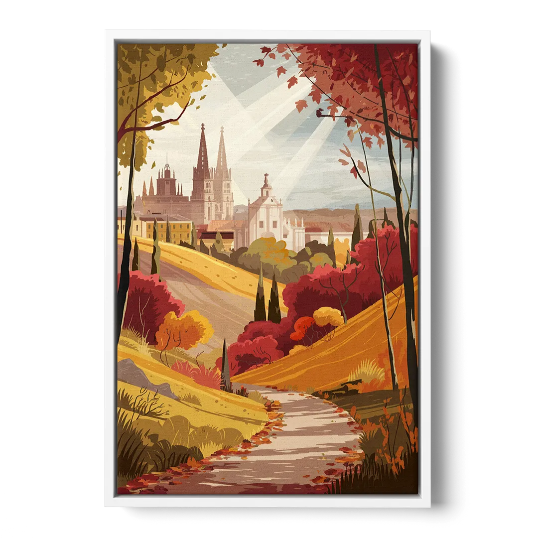 Toledo Autumn Landscape - White Frame Canvas