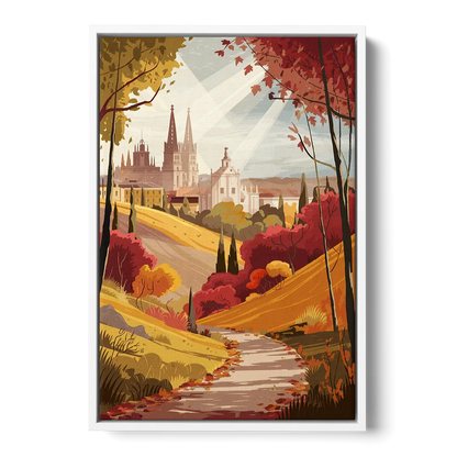 Toledo Autumn Landscape - White Frame Canvas