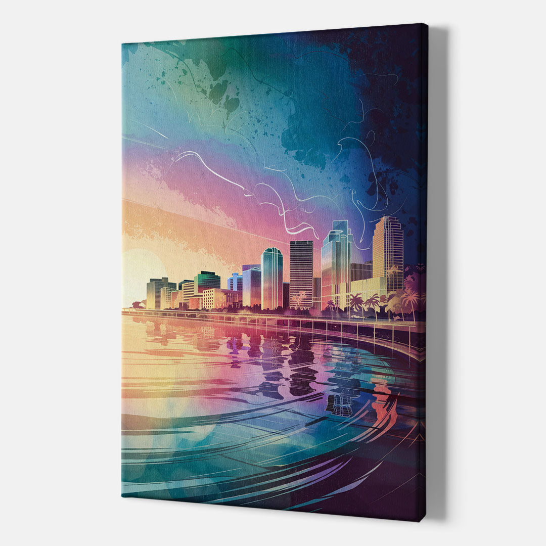 Fort Lauderdale Skyline Reflection - Canvas Wall Art Indoor