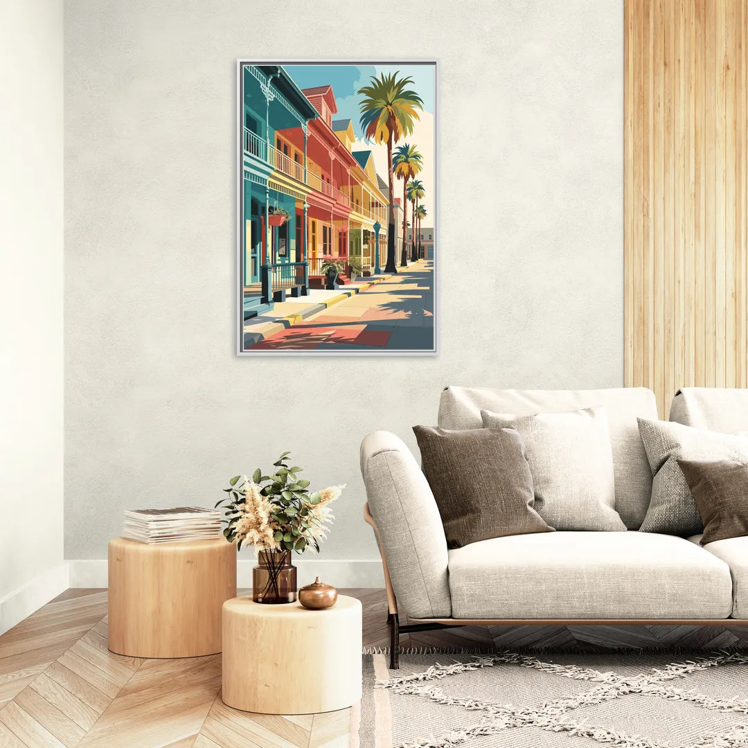 Galveston Downtown Charm - Living Room White Frame Canvas
