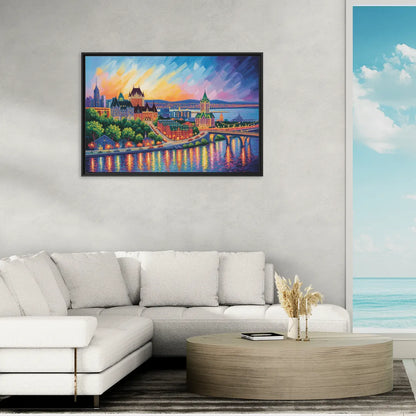 Quebec City Cityscape - Living Room Black Frame Canvas
