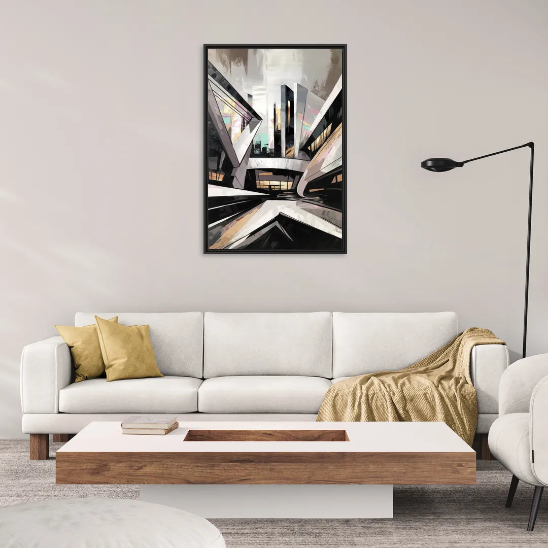 Burlington Modern Architecture - Living Room Black Frame Canvas