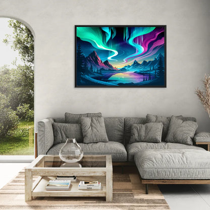Aurora Starry Night - Living Room Black Frame Canvas