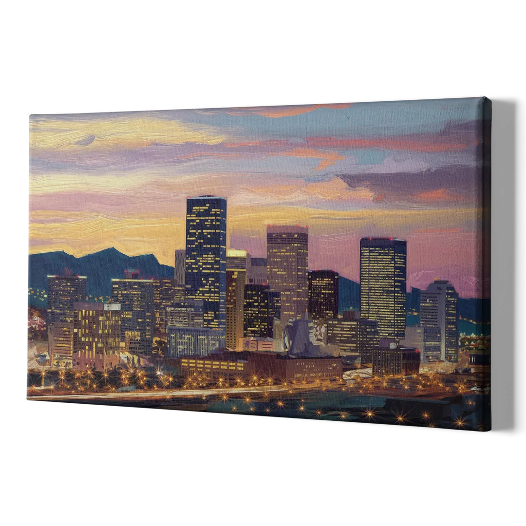 Denver Skyline At Dusk - Canvas Print Art Sides