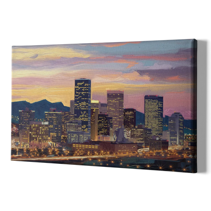 Denver Skyline At Dusk - Canvas Print Art Sides