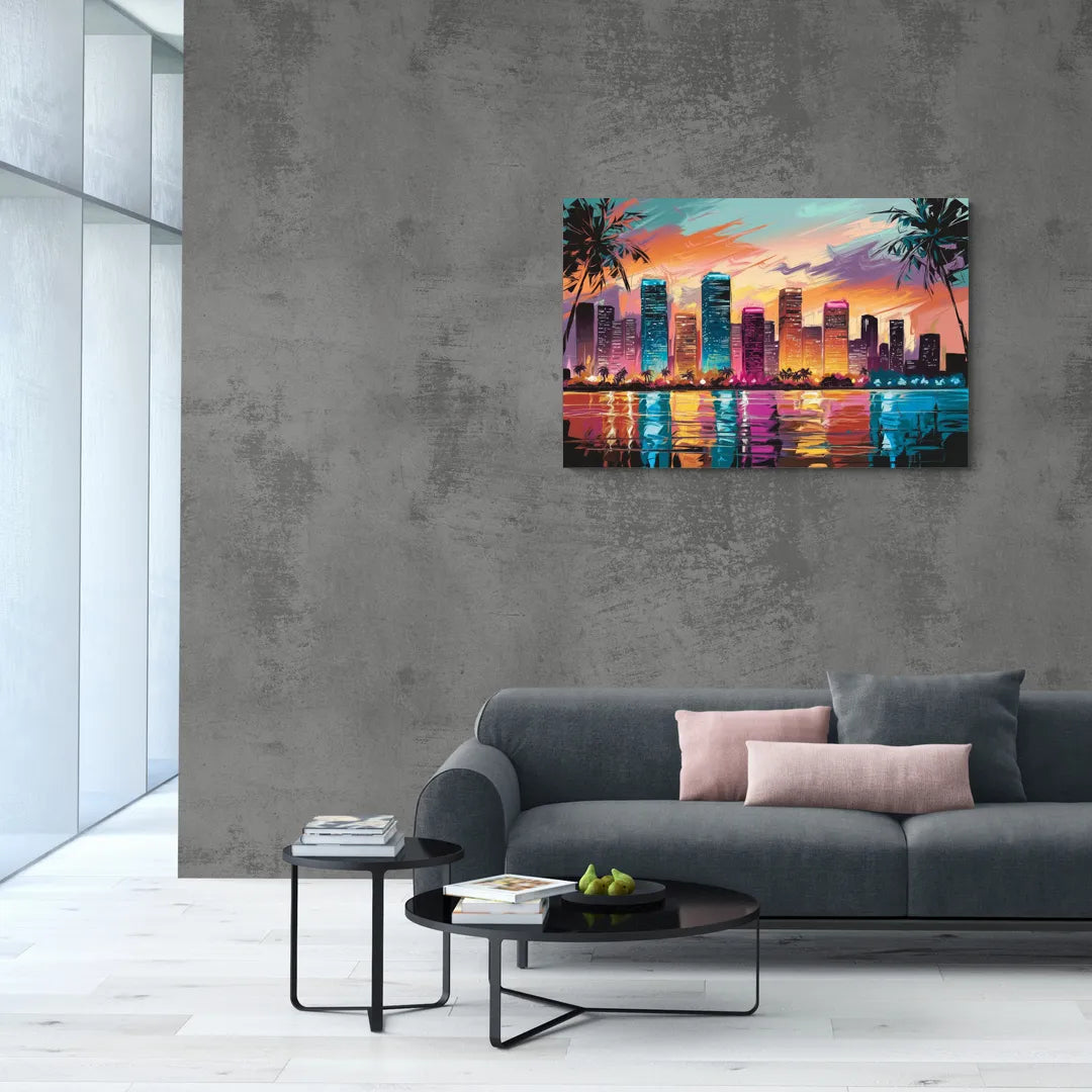 Miami Urban Sunset Glow - Canvas Wall Art Living Room
