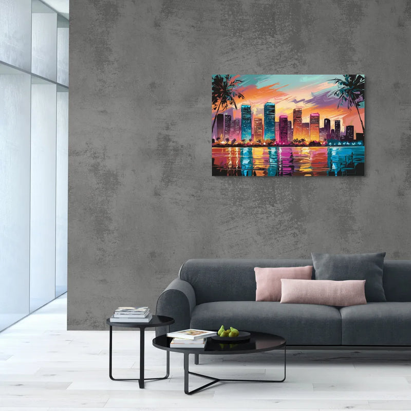 Miami Urban Sunset Glow - Canvas Wall Art Living Room