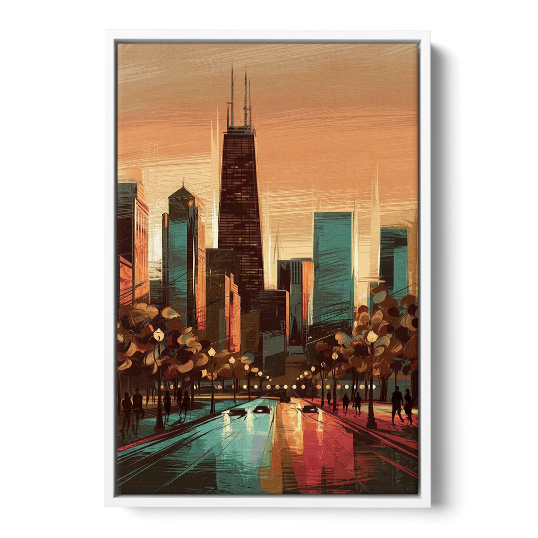 Chicago Magnificent Mile - White Frame Canvas
