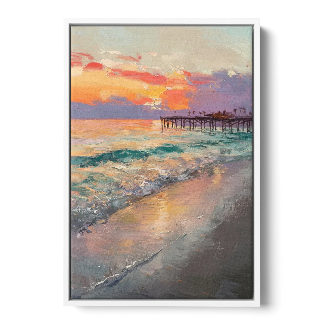 Naples Beach Sunset - White Frame Canvas