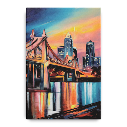 Cincinnati Skyline and Historic Bridges - Canvas Wall Art